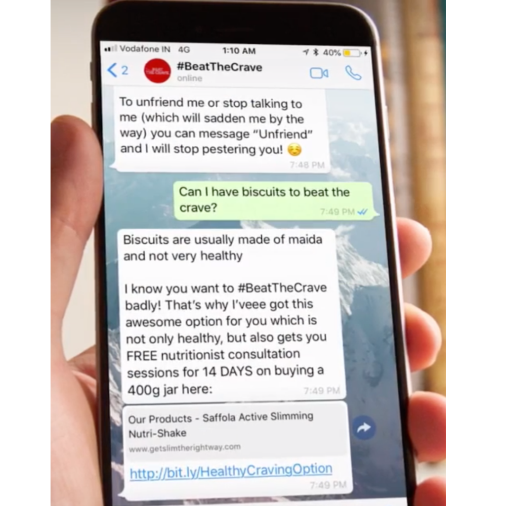 Saffola #beat the crave screenshot | WhatsApp Marketing | Hippo 